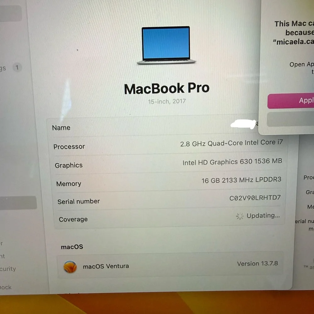Macbook Pro laptop 250GB